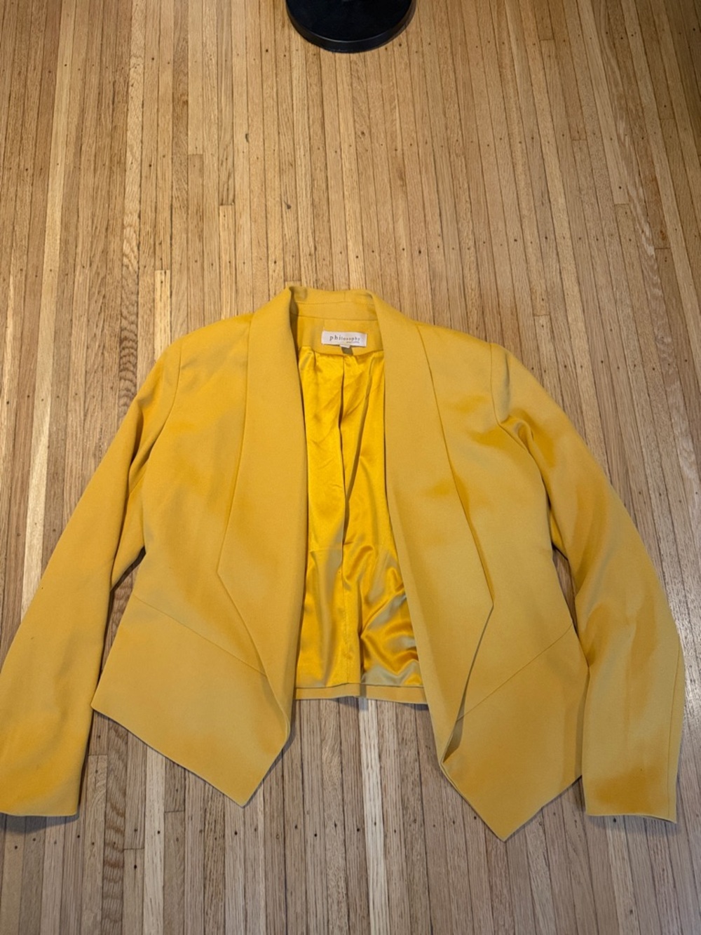 Philosophy Bright Yellow Open-Front Cropped Blazer